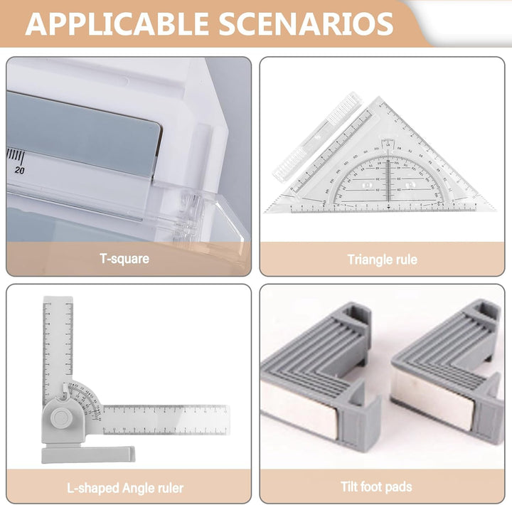 Zeichenbrett A4, DIN Zeichentisch Multifunktionaler Zeichenplatte mit Schiebelineal, Paralleler Bewe