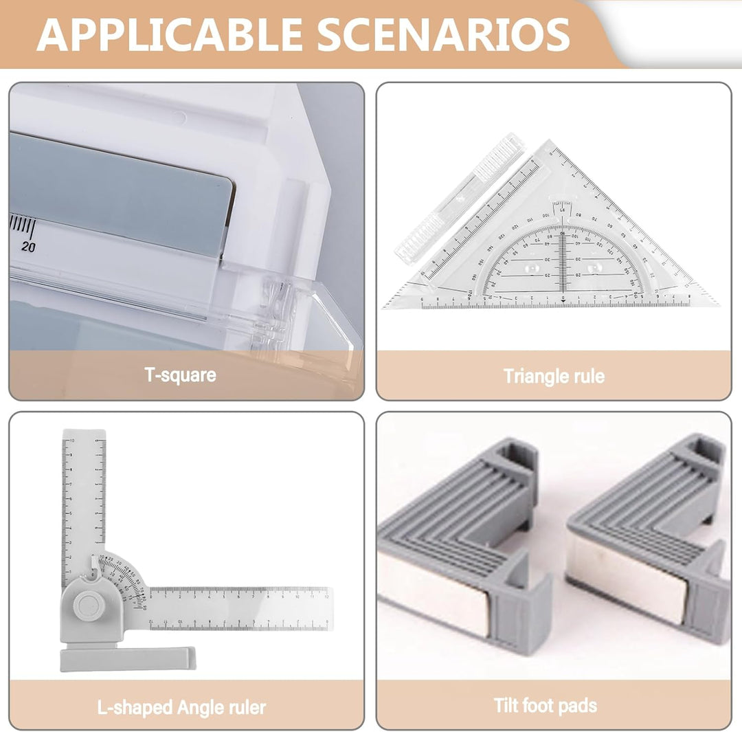 Zeichenbrett A4, DIN Zeichentisch mit Schiebelineal, Multifunktionaler Zeichenplatte Paralleler Bewe