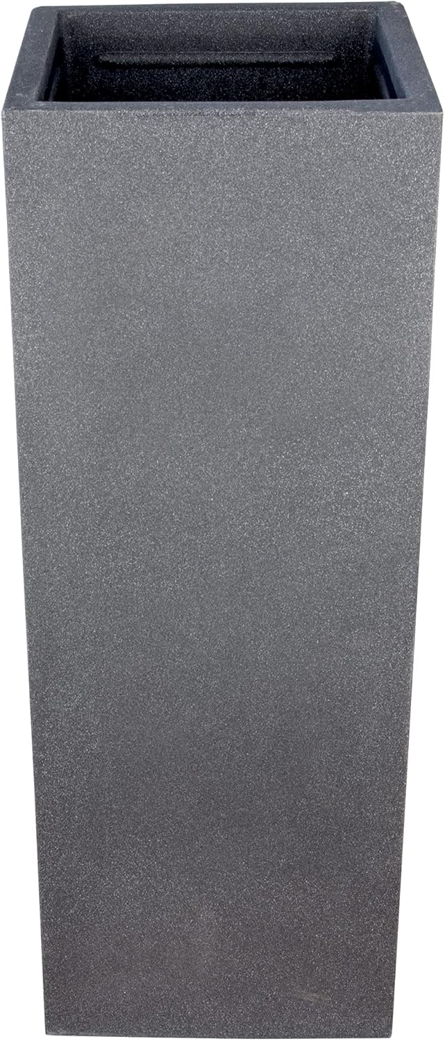 BigDean Pflanzsäule in Stein-Optik - 80 x 30 x 30 cm - hoher Pflanzkübel in Anthrazit - Säule mit gl