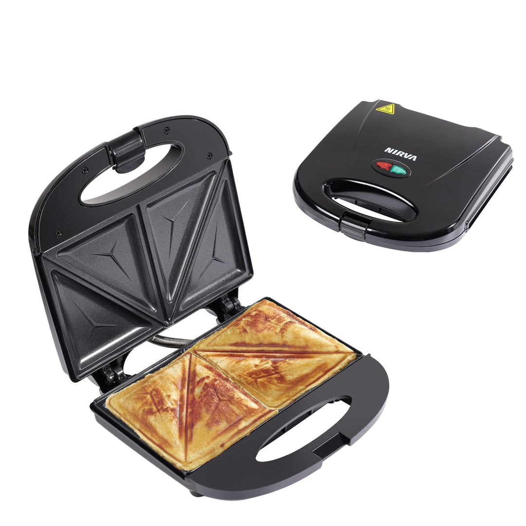 NIRVA 750W Sandwichtoaster für 4 Sandwiches, Sandwichmaker mit Antihaftbeschichtung, Sandwich Maker