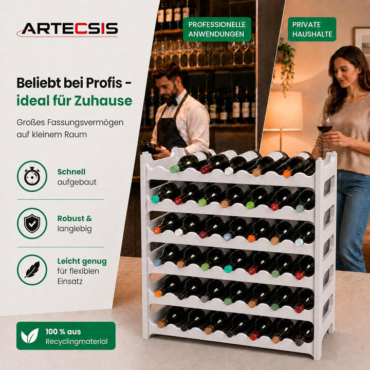ARTECSIS® Weinregal stapelbar & modular erweiterbar Kunststoff für 48 Weinflaschen (granitgrau) - St