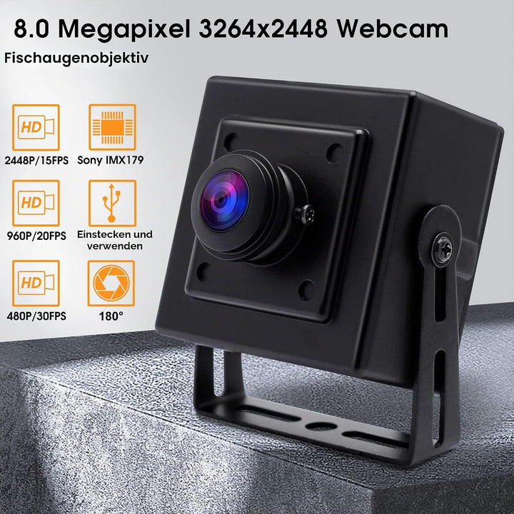 Svpro 8MP USB-Kamera Fisheye 180 Grad UltraweitwinkelWebcam, hochauflösende 3264x2448 USB-Kamera mit