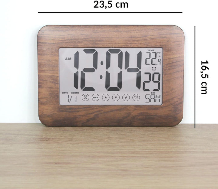 Digital Uhr Wecker, funkgesteuert mit Touchscreen - Kalenderanzeige: Datum, Tag, Uhrzeit + Temperatu