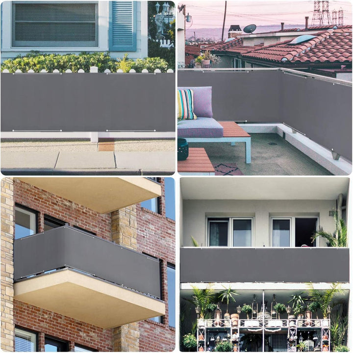 Sunula Balkon Sichtschutz Blickdicht 90x600cm, PES Balkonverkleidung Windschutz Ohne Bohren, Balkons