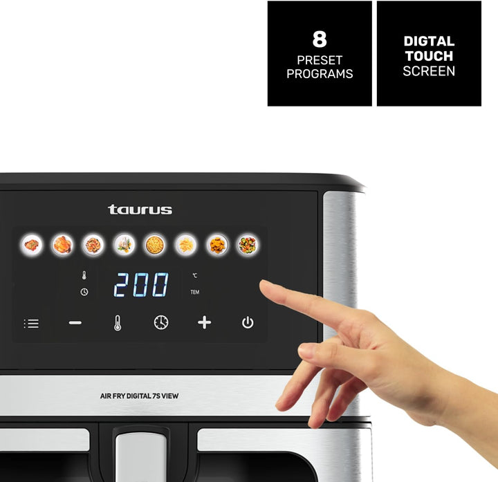 Taurus – Heissluftfritteuse Air Fry Digital 7S View, 1600W, 6,5L, 8 Programme, Touchscreen, Signalto