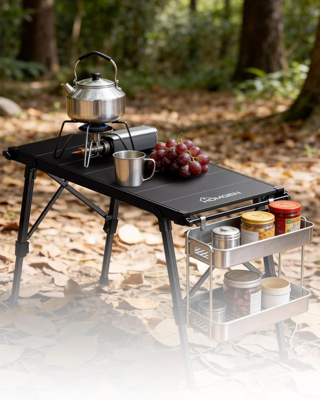 HOMGEN Picknicktisch IGT Campingtisch aus Aluminium Falttisch faltbar Höhenverstellbar 38-55 cm Klap