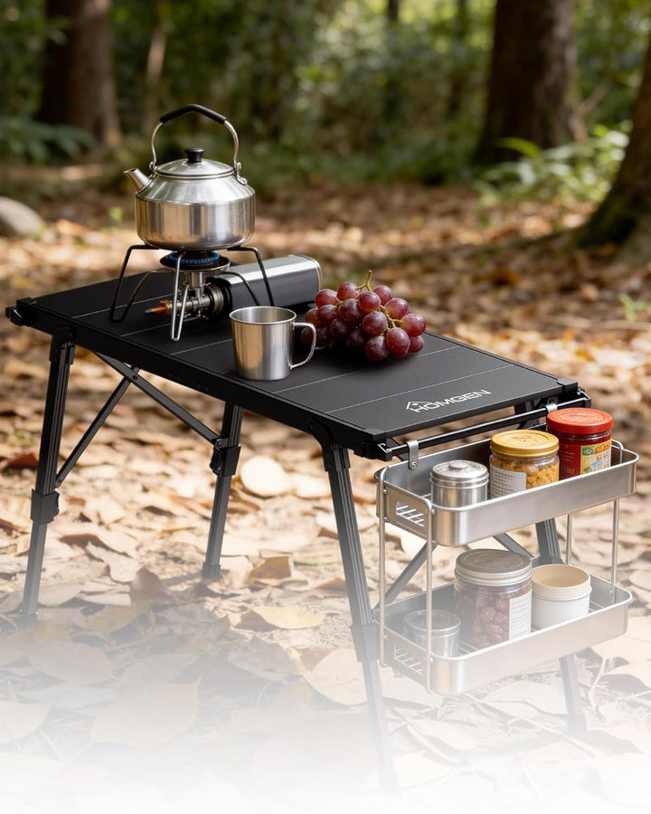 HOMGEN Picknicktisch IGT Campingtisch aus Aluminium Falttisch faltbar Höhenverstellbar 38-55 cm Klap