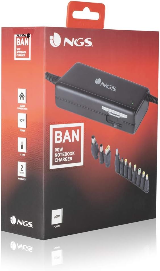 NGS BAN - Manuelles 90W Universal-Laptop-Ladegerät, Ladegerät mit 11 Adaptern, kompatibel mit HP, De