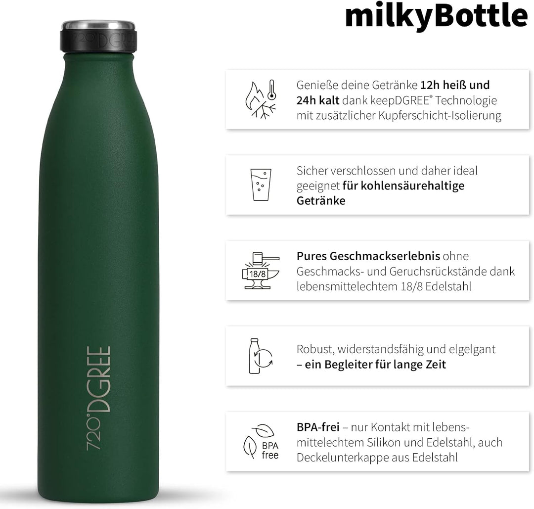 720°DGREE Edelstahl Trinkflasche “milkyBottle” - 750ml - BPA-Frei, Auslaufsicher, Kohlensäure geeign