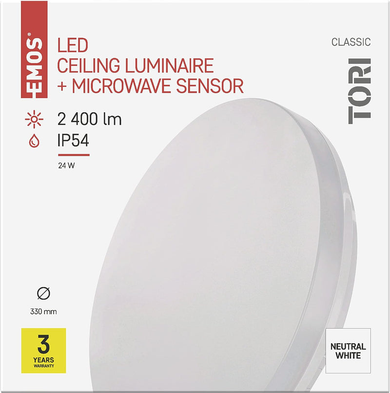 EMOS LED-Deckenleuchte TORI 24 W mit MW-Sensor, wasserdicht für Aussen und Innen, Helligkeit 2400 lm