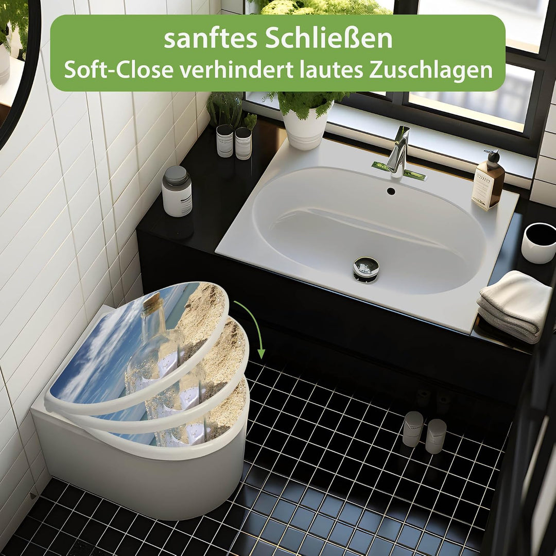 banjado Toilettendeckel mit Absenkautomatik 44,5x37cm - Soft Close Toilettensitz - WC Sitz mit Absen