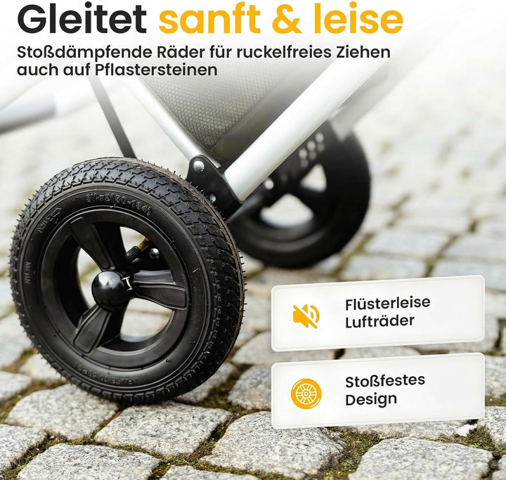 Einkaufstrolley klappbar mit Lufträdern 45 kg – Einkaufswagen faltbar wasserabweisend mit Kühlfach –