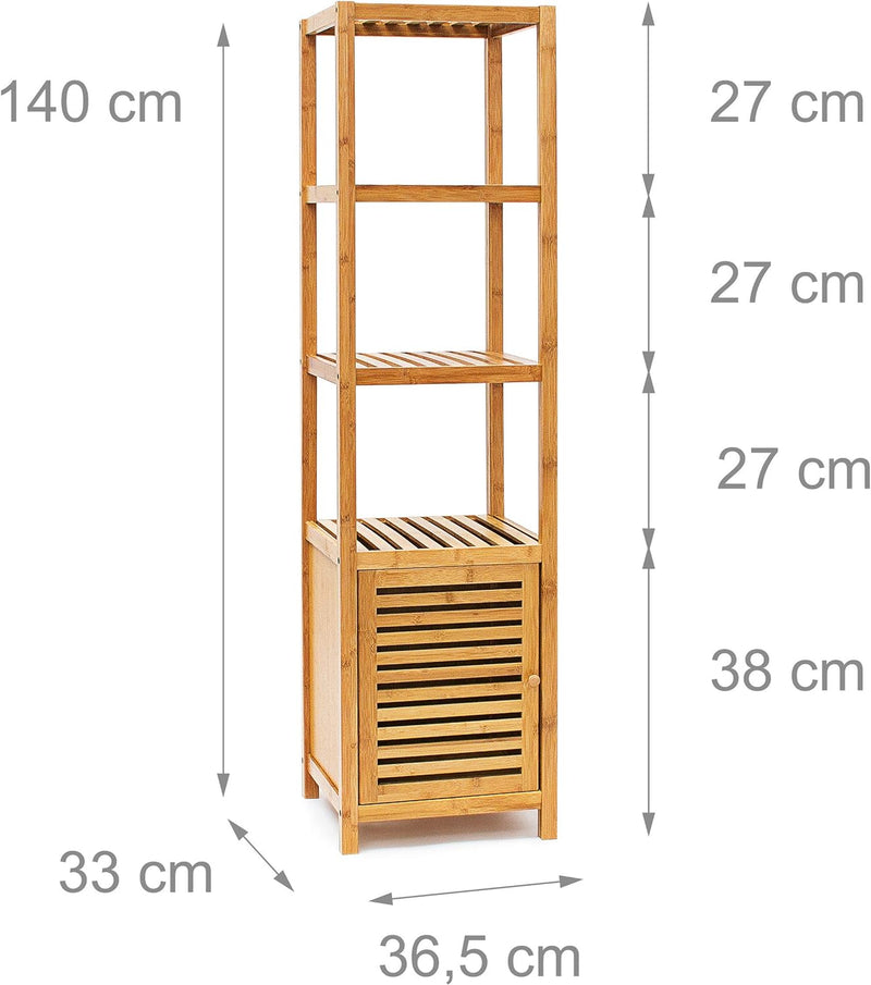 Relaxdays Badregal Bambus mit 5 Ablageflächen HxBxT 140x36,5x33 cm praktisches Holzregal mit mehrere