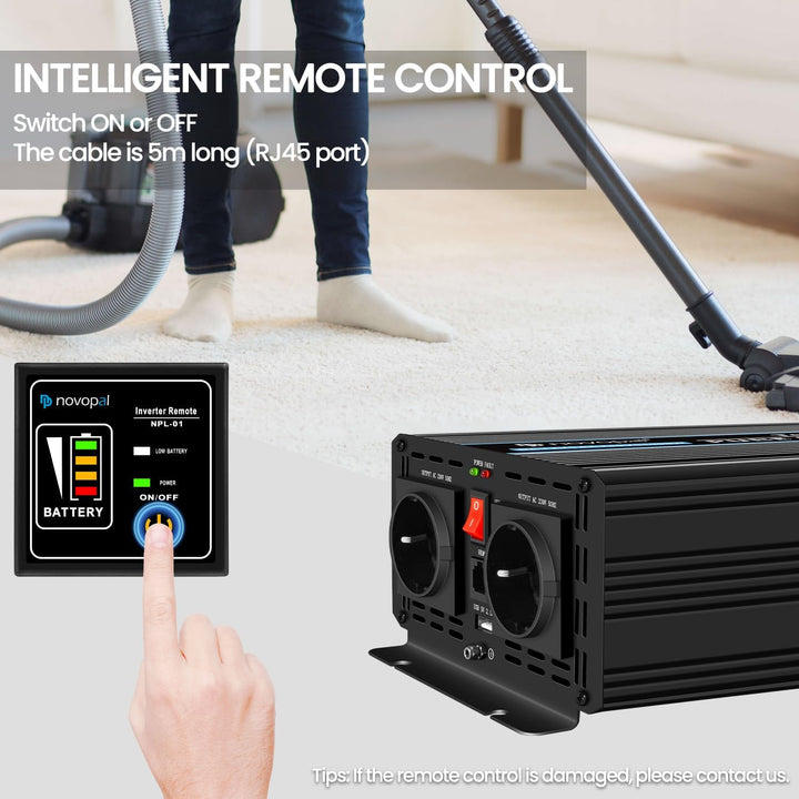 novopal 1000W KFZ Reiner Sinus Spannungswandler-Auto Wechselrichter 12v auf 230v Umwandler-Inverter