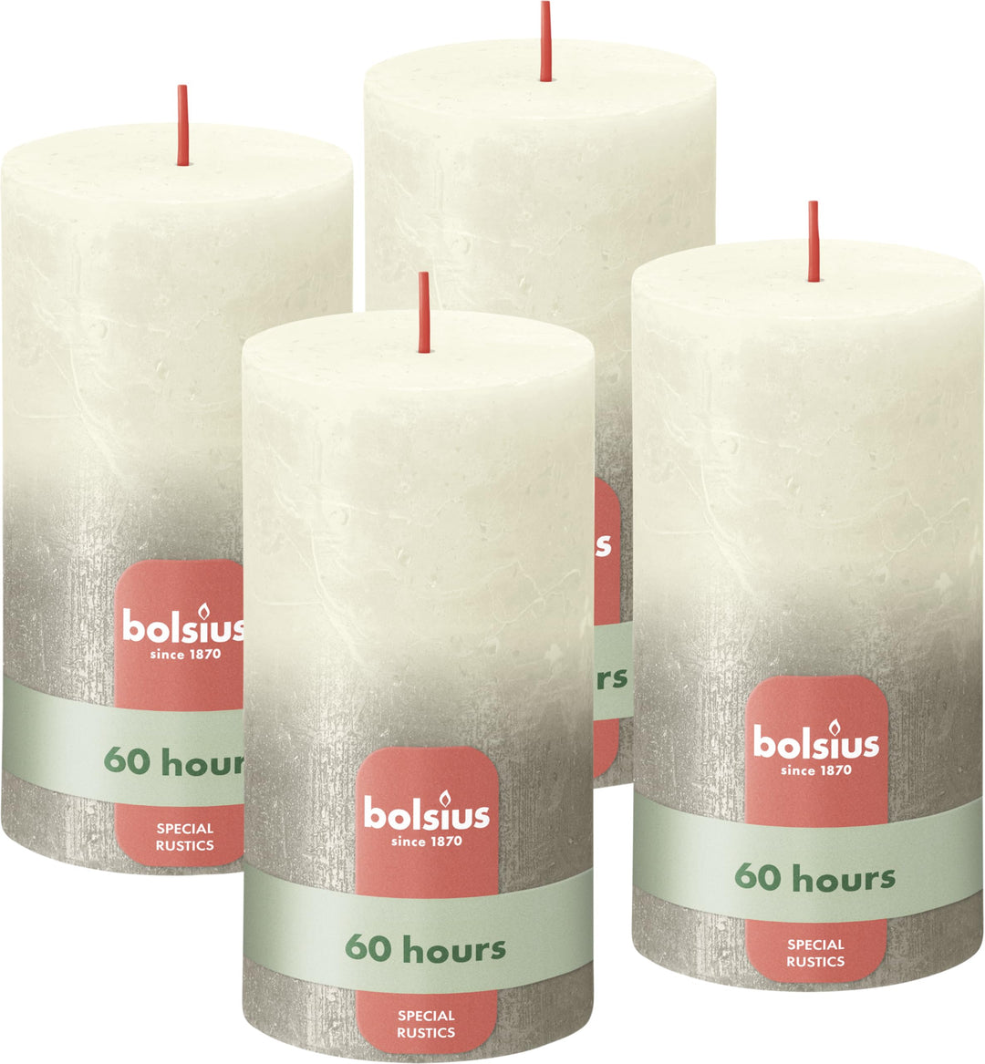 Bolsius Rustik Stumpenkerzen - Fading Metallic - Elfenbein & Champagner - 4er Pack - 13 x 7 cm - Lan