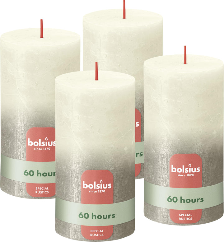 Bolsius Rustik Stumpenkerzen - Fading Metallic - Elfenbein & Champagner - 4er Pack - 13 x 7 cm - Lan