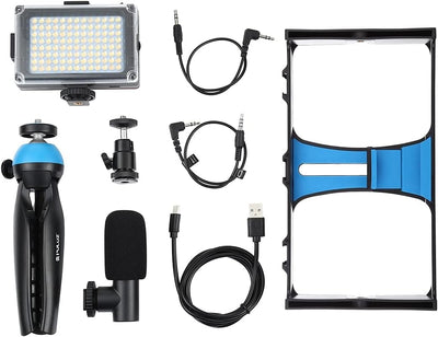PULUZ Vlogging-kit für Smartphone Vlogging Set Like me mit Mikrofon + Video-Licht + Blitzschuh-Stati