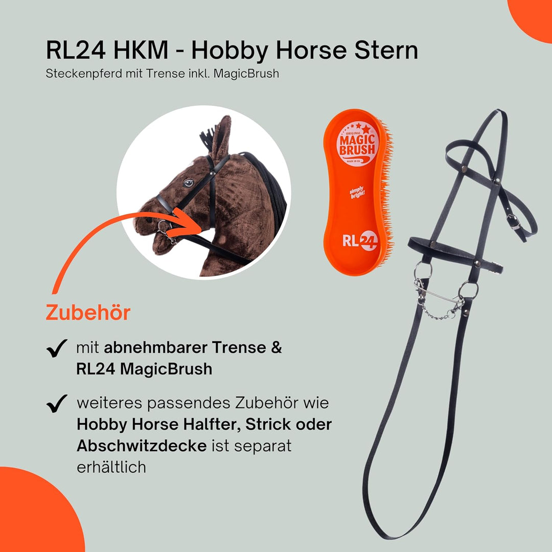 RL24 HKM - Hobby Horse Stern inkl MagicBrush | Steckenpferd mit Trense | Spielpferd aus Plüsch mit H