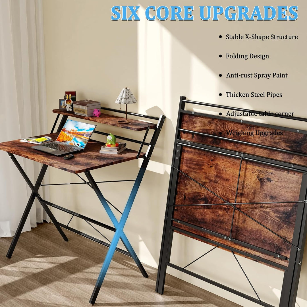 PIPIPOXER 80x50cm Klappbarer Schreibtisch Mit Regal Und Monitorständer, Klapptisch Für Home Office,