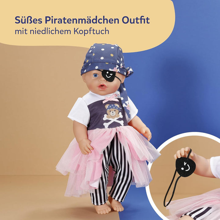 Baby Born Piratenmädchen-Outfit mit Kleid, Hose, Kopftuch und Augenklappe für 43cm Puppen
