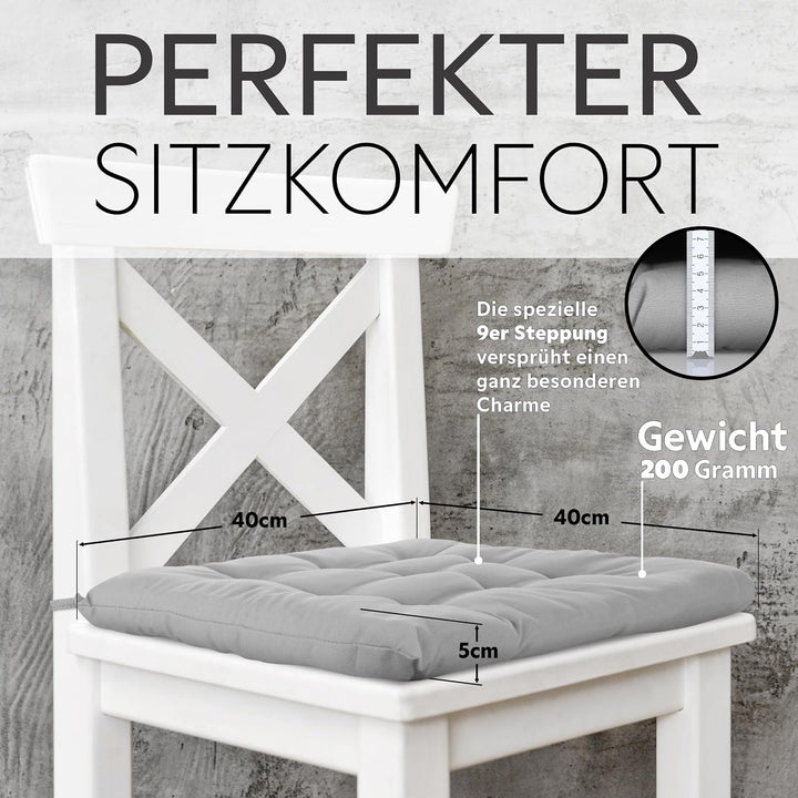 Brandsseller 2er Set Stuhlkissen 40x40x5 cm Sitzkissen Polster Stuhlauflage mit Haltebändern Dekokis