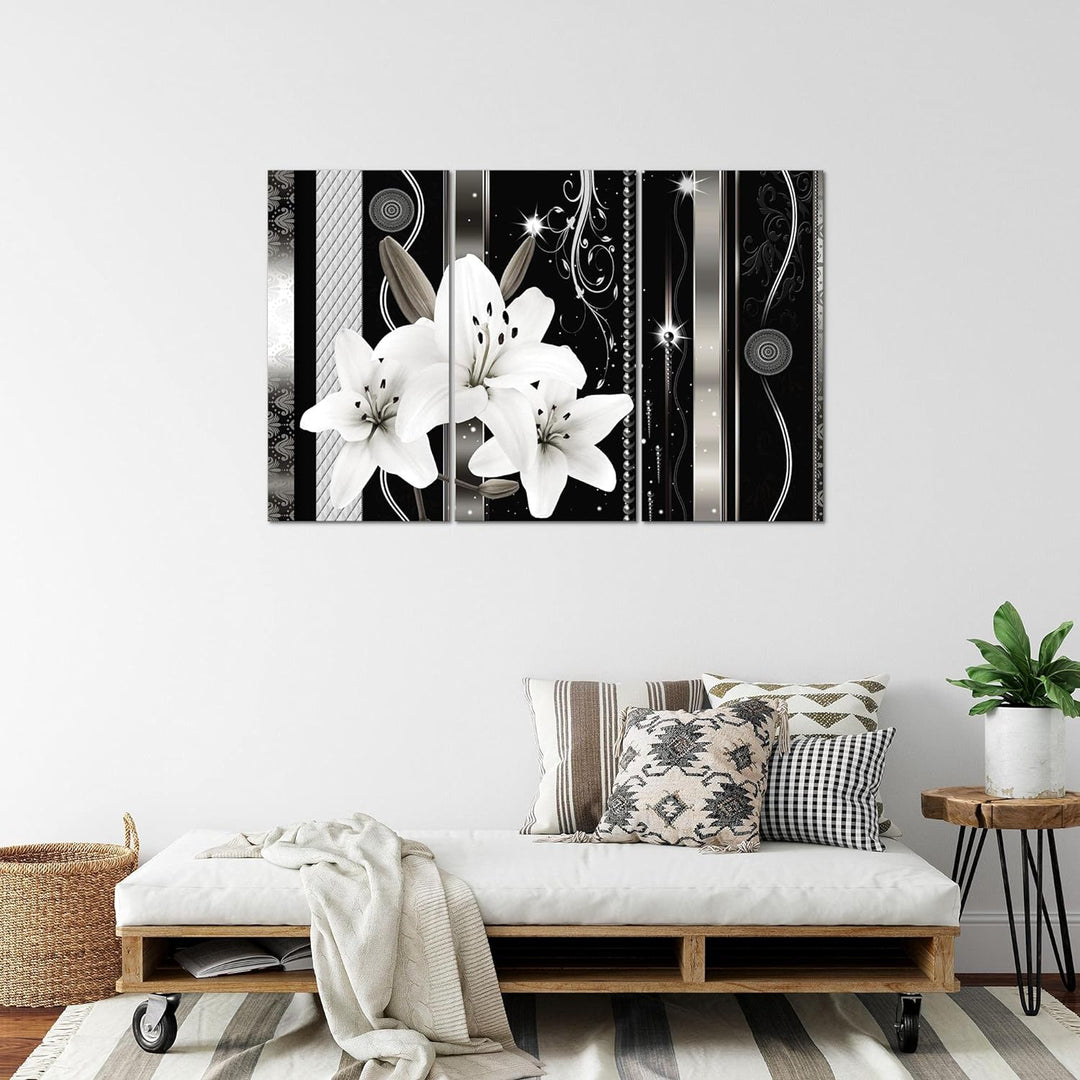 Runa Art Wandbilder Blumen Lilien Bild XXL Wohnzimmer Schlafzimmer Grau Abstrakt 120 x 80 cm 3 Teili