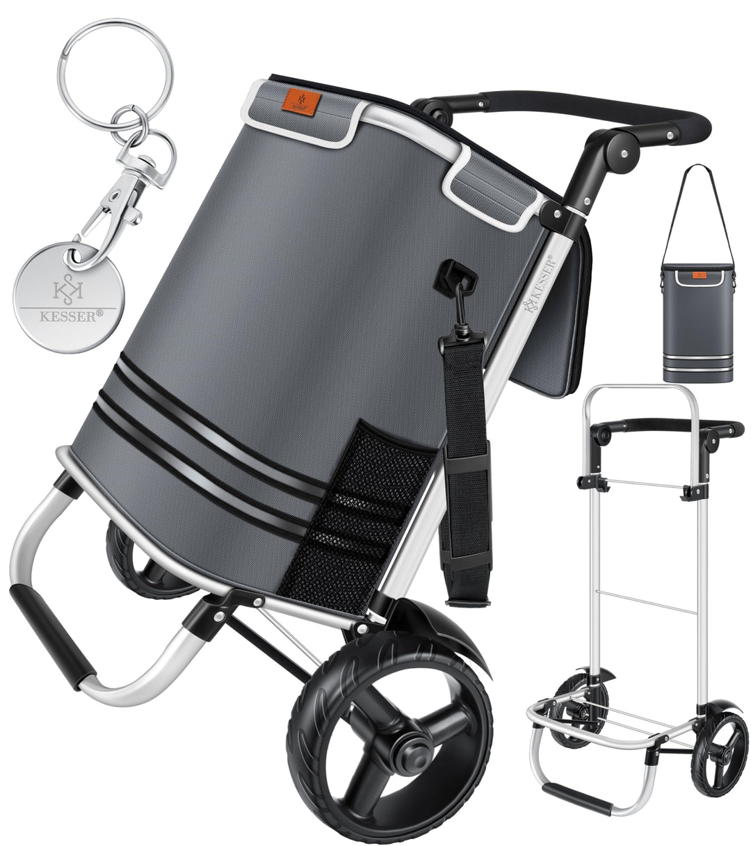 KESSER® Einkaufstrolley klappbar mit 56L Kapazität und belastbar bis 50kg | 3in1 Trolley Sackkarre &amp;