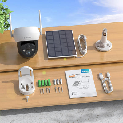 Codnida Überwachungskamera Aussen Akku Solar,360° Kamera Überwachung Aussen,Kabellos WLAN Kamera Out