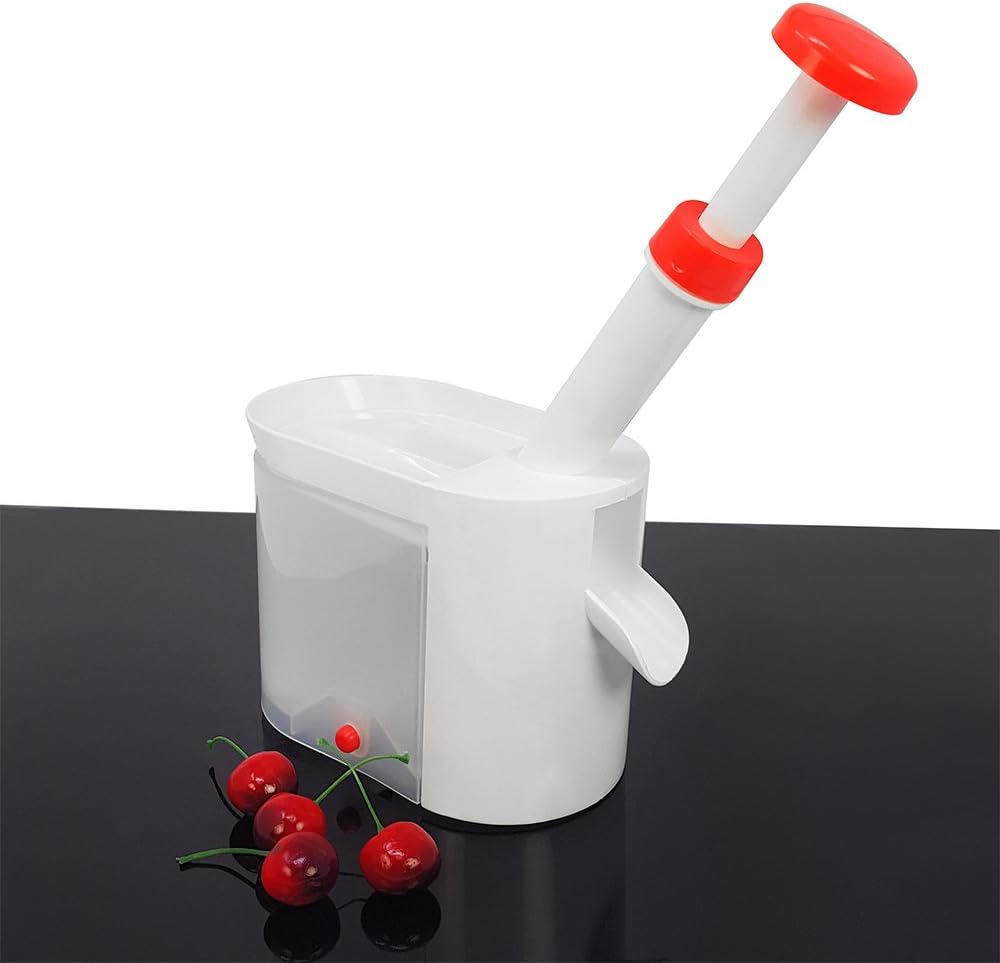 com-four® Kirschentkerner mit grossem Behälter, Standfest mit Saugfüssen (01 Stück - Entkerner V2),