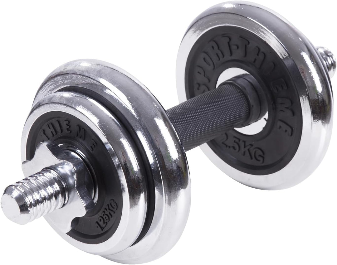 Sport-Thieme Hantel-Set, 10 kg inkl. Koffer | Gummierter Griff | Sehr robust | 4 Chrom-Hantelscheibe