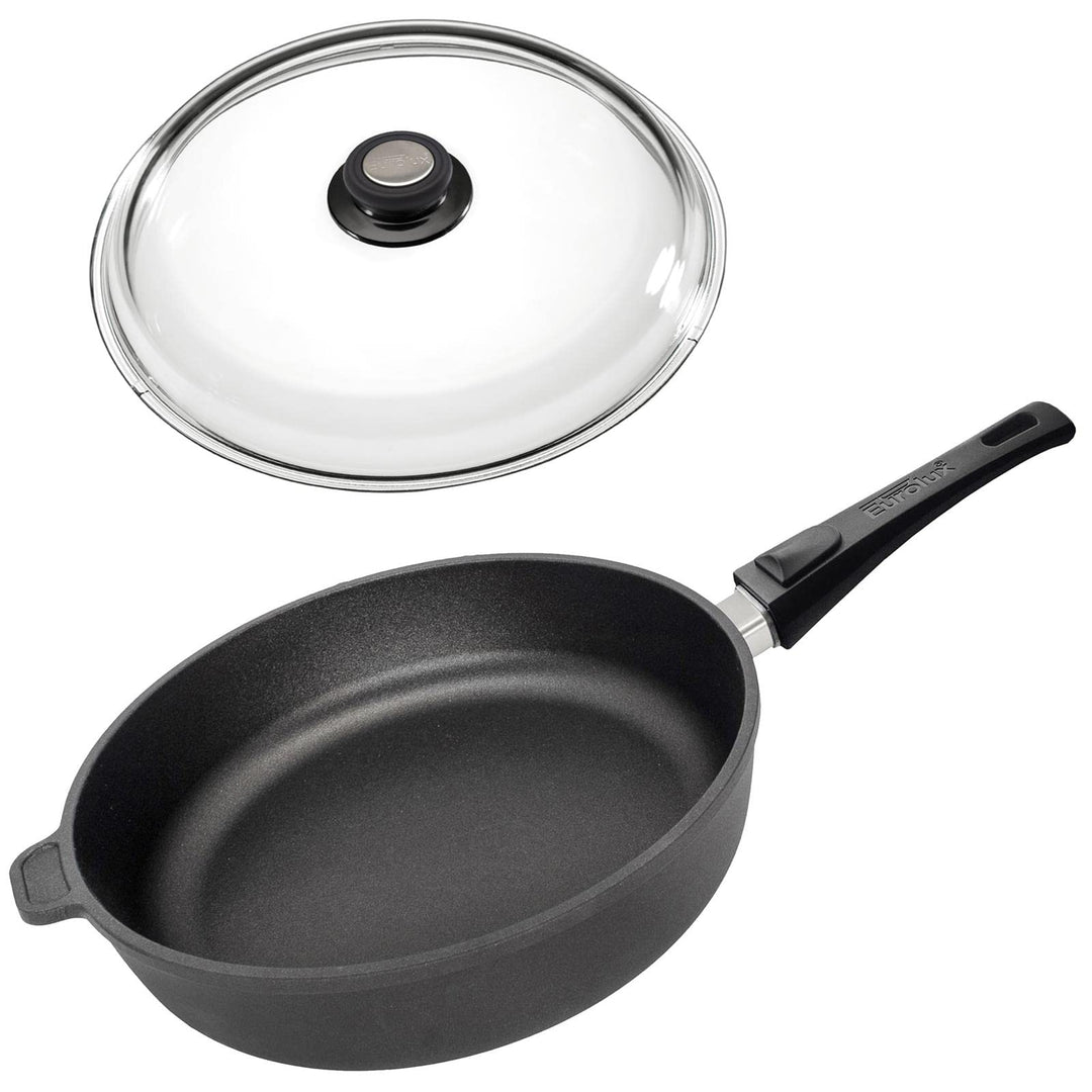 Eurolux Guss-Pfanne Induktion Set & Deckel Ø 24 cm abnehmbarer Griff - hoher Rand 7 cm - Alugusspfan