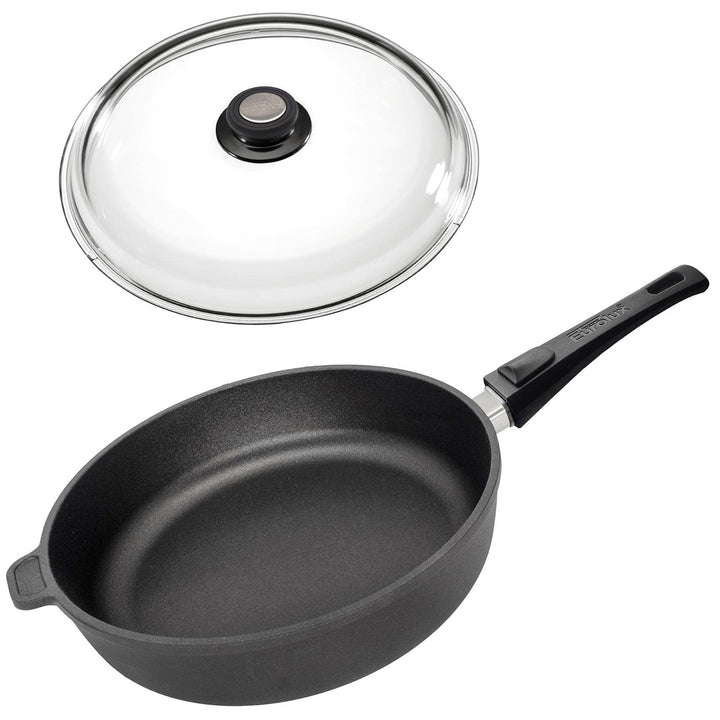 Eurolux Guss-Pfanne Induktion Set & Deckel Ø 24 cm abnehmbarer Griff - hoher Rand 7 cm - Alugusspfan