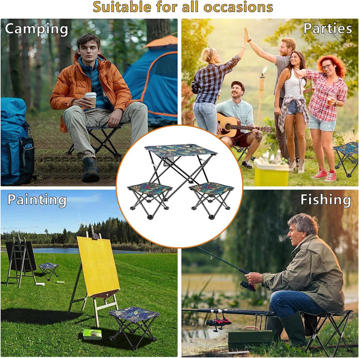 SNZ Campingtisch Klappbar mit 2 Klapphockern, Faltbarer Outdoor Tisch-Set aus Oxford-Nylon, Leicht T