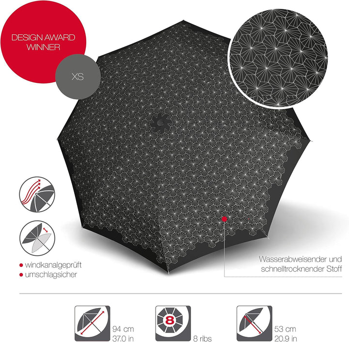 Knirps Taschenschirm X1 Design – Kleinster Regenschirm Leicht und kompakt –Sturmfest – Black 94cm Bl