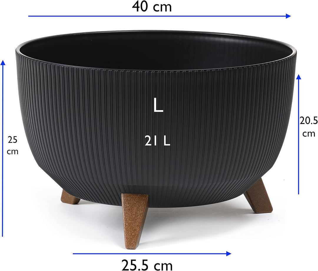 MELTOM Blumentopf Schale mit Füssen Einsatz Kräutertopf Übertopf Pflanzschale Eco Recycled (Schwarz,