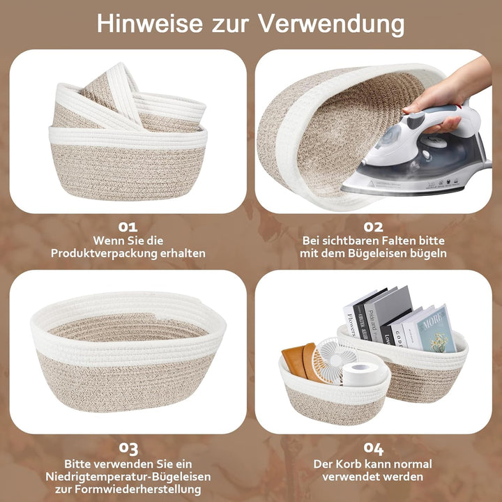 4er Aufbewahrungskorb Geflochten - Körbe Aufbewahrung Baumwollseil丨Wickeltisch Organizer, Aufbewahru