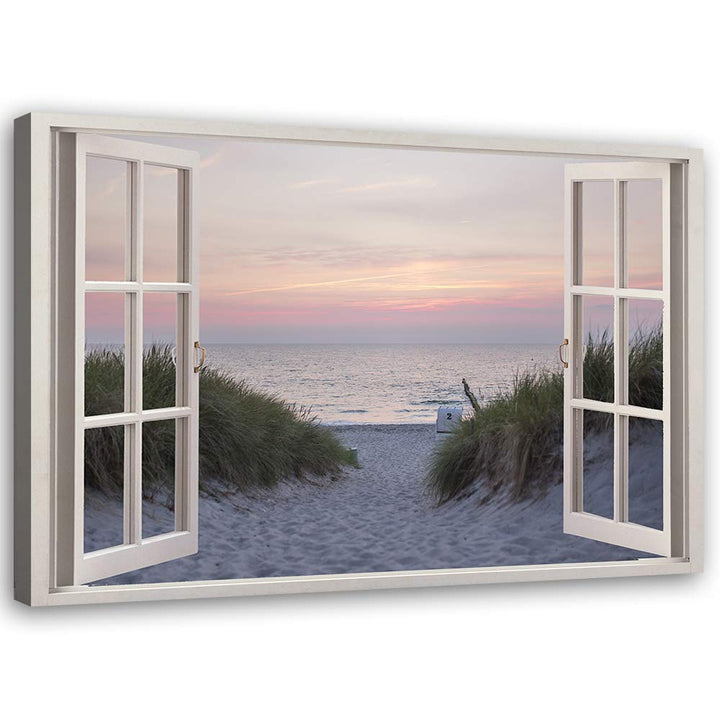 Feeby Wandbild Strand Druckbild Leinwandbild Fenster-Illusion mehrfarbig 90x60 cm Leinwandbild 90x60