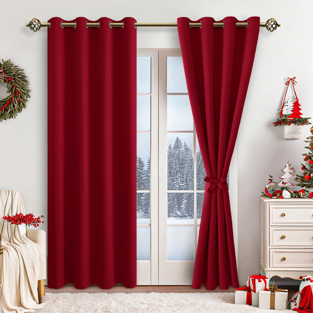 JIUZHEN Blickdicht Vorhänge Gardinen Ösenvorhang für Schlafzimmer Wohnzimmer,Rot Verdunkelungsvorhan