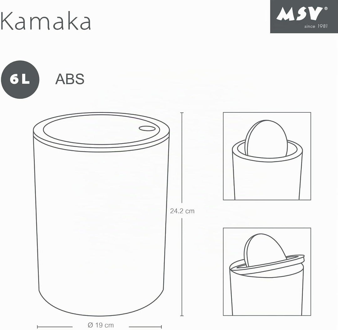 MSV – Kamaka Treteimer mit Schwingdeckel – 6 l Fassungsvermögen – Ideal für Badezimmer – Masse: Ø 18