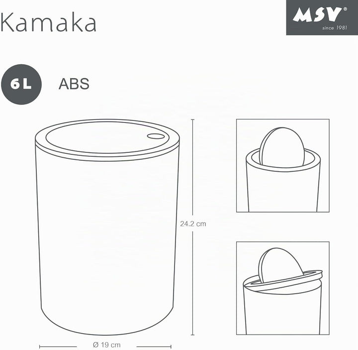 MSV – Kamaka Treteimer mit Schwingdeckel – 6 l Fassungsvermögen – Ideal für Badezimmer – Masse: Ø 18