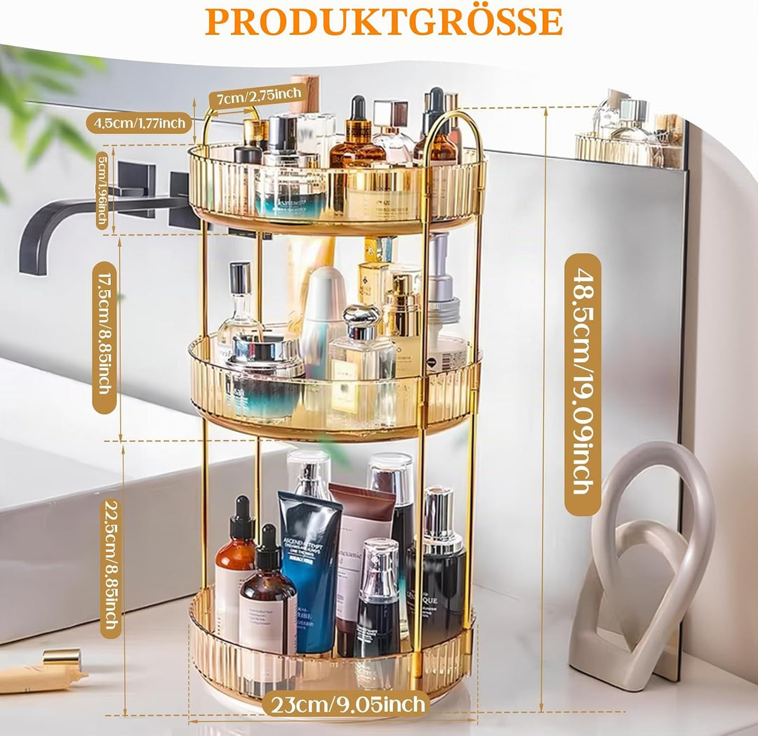 360° Drehbar Kosmetik Organizer, 3 Ebenen Make Up Schmink Organizer, Beauty Kosmetik Aufbewahrung Or