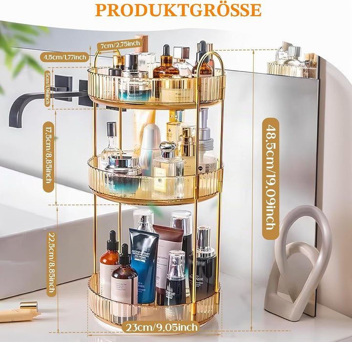 360° Drehbar Kosmetik Organizer, 3 Ebenen Make Up Schmink Organizer, Beauty Kosmetik Aufbewahrung Or