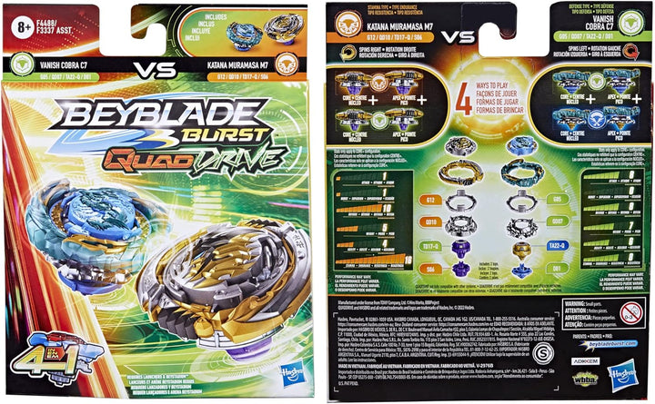 Beyblade Hasbro Burst QuadDrive Katana Muramasa M7 und Vanish Cobra C7 Kreisel Doppelpack – 2 Kampfs