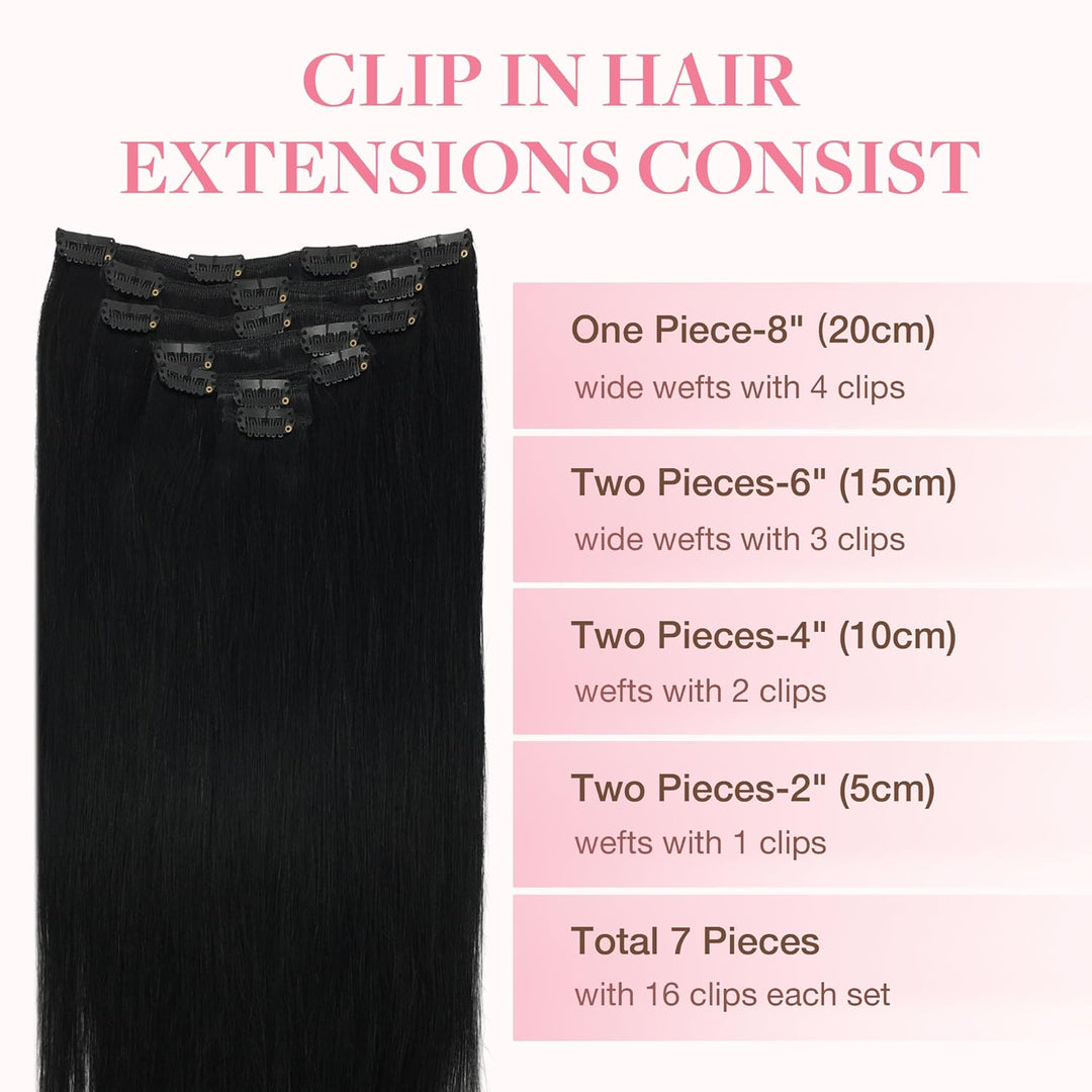 GOO GOO Clip in Extensions Echthaar, Echthaar Extensions Clip, 20cm 50g 7pcs, Clip In Haarverlängeru