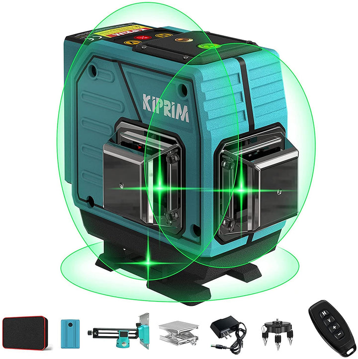 Kiprim 3x360 Professional Linienlaser 12 Linien 40M Grün Selbstnivellierender Kreuzlaser mit 3 Modi,