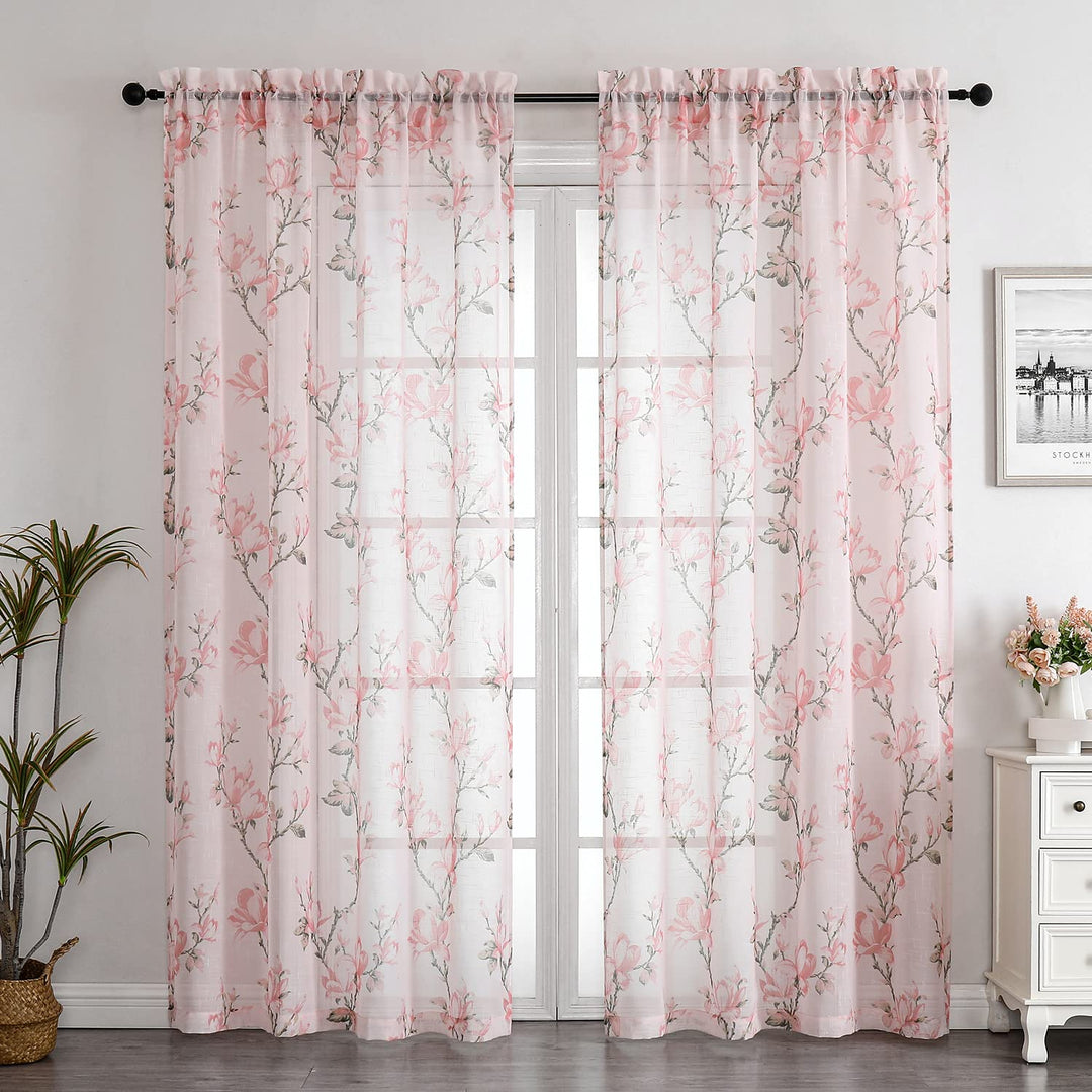 SMILE WEAVER Durchsichtige Vorhänge, 160 cm Länge, für Wohnzimmer, Blumenvorhänge, lichtfilternd, Vo
