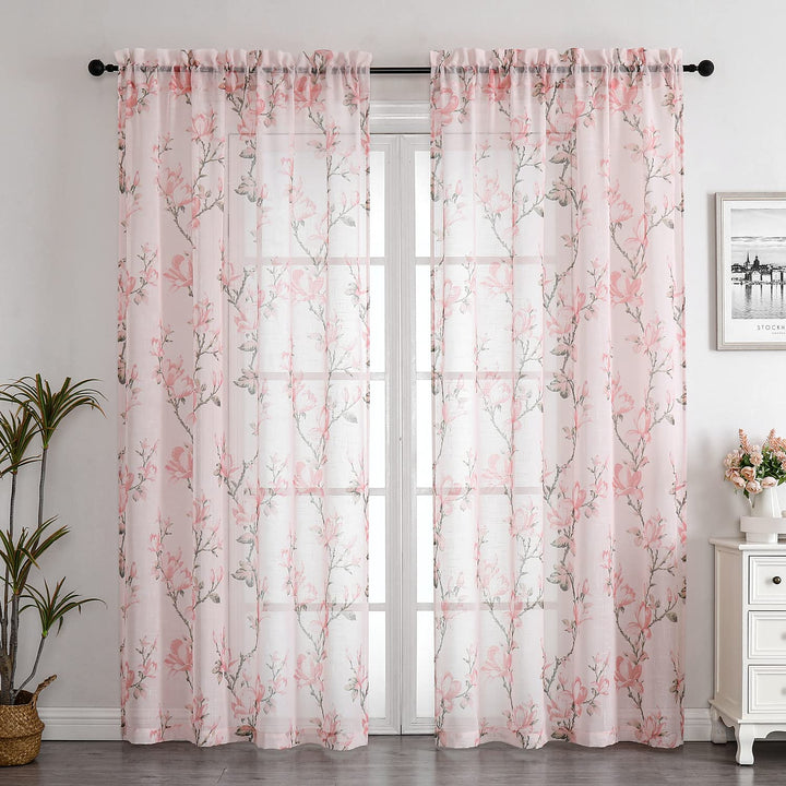 SMILE WEAVER Durchsichtige Vorhänge, 160 cm Länge, für Wohnzimmer, Blumenvorhänge, lichtfilternd, Vo