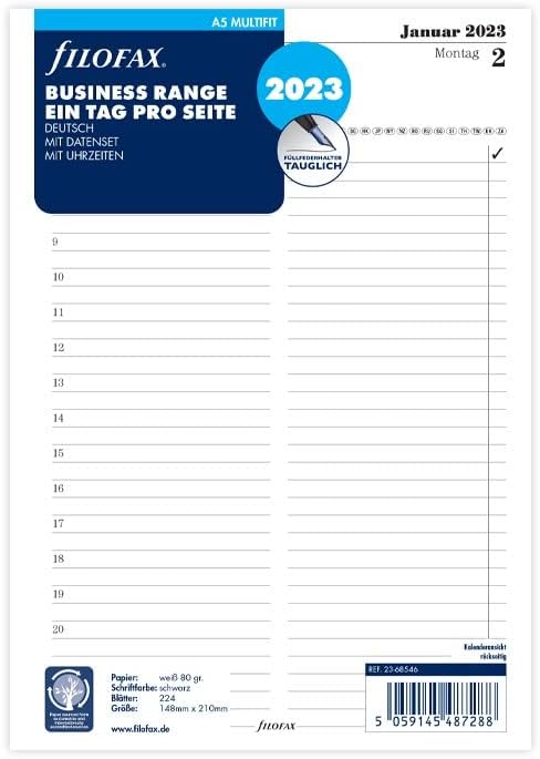 Filofax Metropol Personal Organiser (DIN A5, mit Reissverschluss), schwarz & A5 Multi 1 Tag auf 1 Se