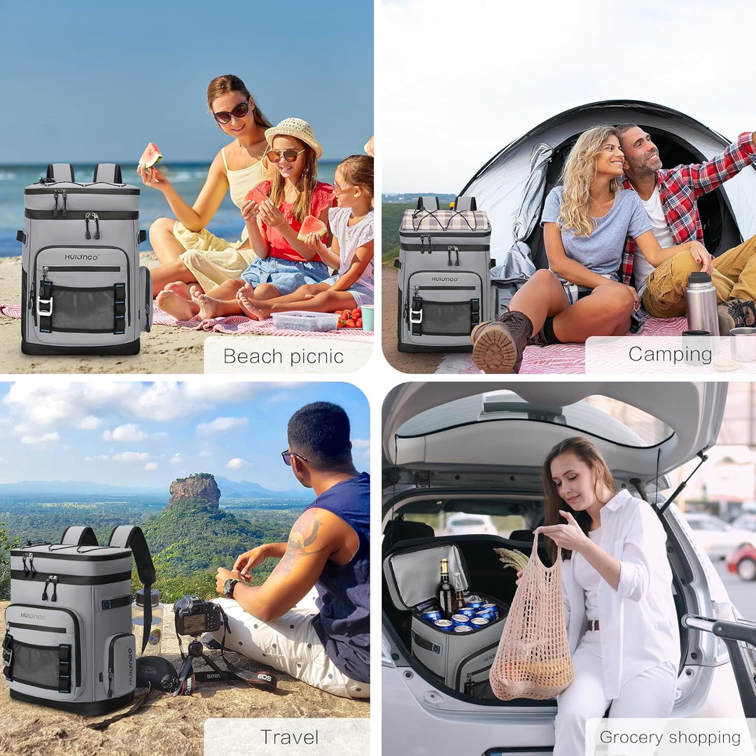 Hulongo Grosser Wasserdichter Isolierter Kühlrucksack Auslaufsicherer Faltbar Kühler Rucksack grey b