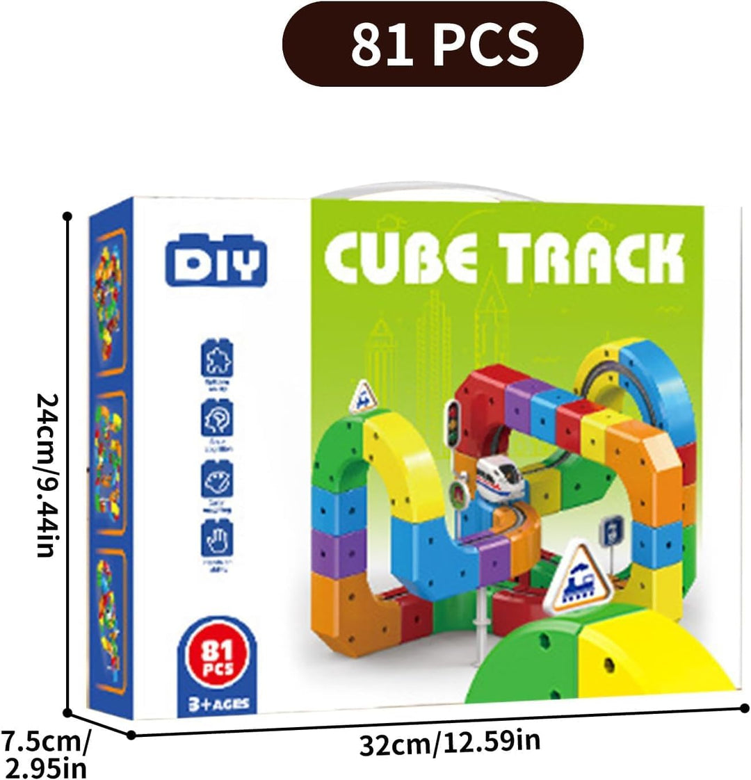 81 stück Clickrail Electric Train Set Flexible Rennstrecke, DIY Cube Track Block Zug mit Schwerkraft